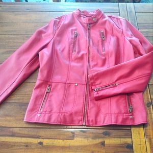 Red faux leather jacket